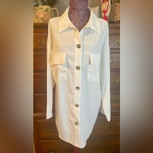 PrettyLittleThing White Woven Tortoise Shell Button up shirt Dress Size 6 NWT